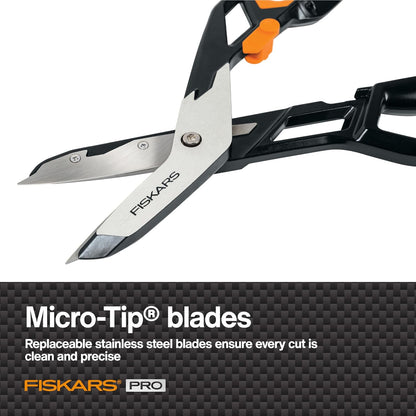 Fiskars Pro PowerArc Shop Shears, Heavy Duty Stainless Steel Scissor, Industrial Grade Tool for Building and Construction, 10 in, Orange/Black