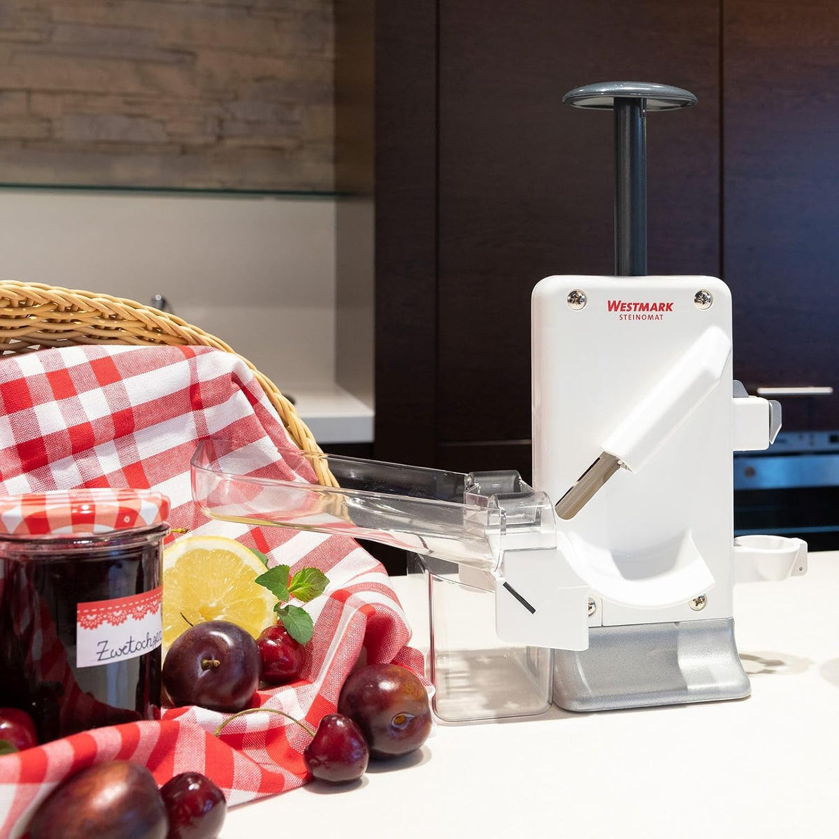 Westmark Cherry & Plum Pitter “Steinex-Combi” – 2-in-1 Fruit Pit Remover, Stainless Steel Blade, Heavy-Duty Aluminum, Fast Clean Pitting for Cherry Jam, Pie & Syrup