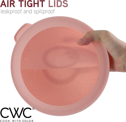 COOK WITH COLOR Mixing Bowls with Lids - 12 Piece Plastic Nesting Bowls Set includes 6 Prep Bowls and 6 Lids, Microwave Safe Mixing Bowl Set, Pink Embossed - Colors A