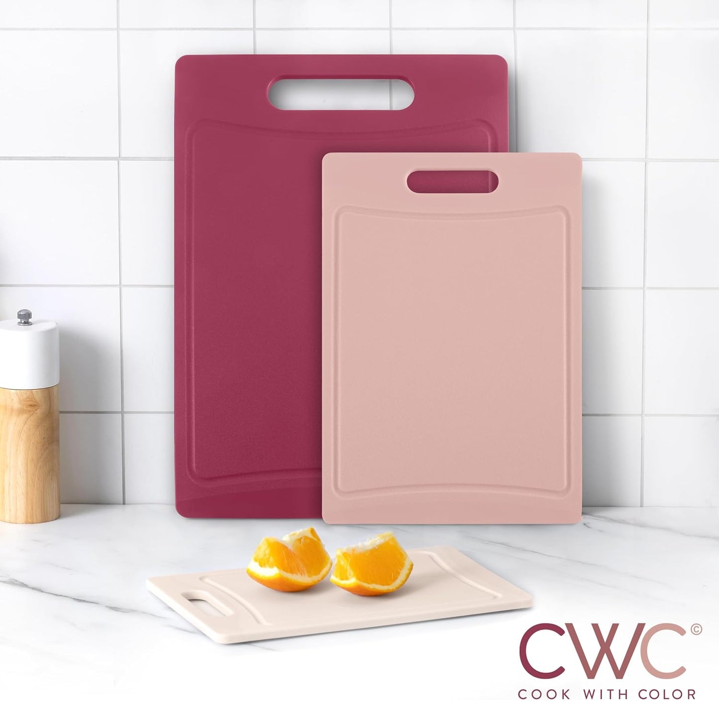 COOK WITH COLOR Non-Slip Cutting Board Set – Kitchen Essentials with Easy Grip Handle for Meat, Veggies, and Fruits, 3 Cutting Boards, Speckled White