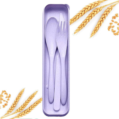 2Pack Reusable Travel Utensil Set, Plastic Fork Spoon Knife with Case, BPA-Free Portable Cutlery for Camping, Picnic & Office (Purple & Pink)