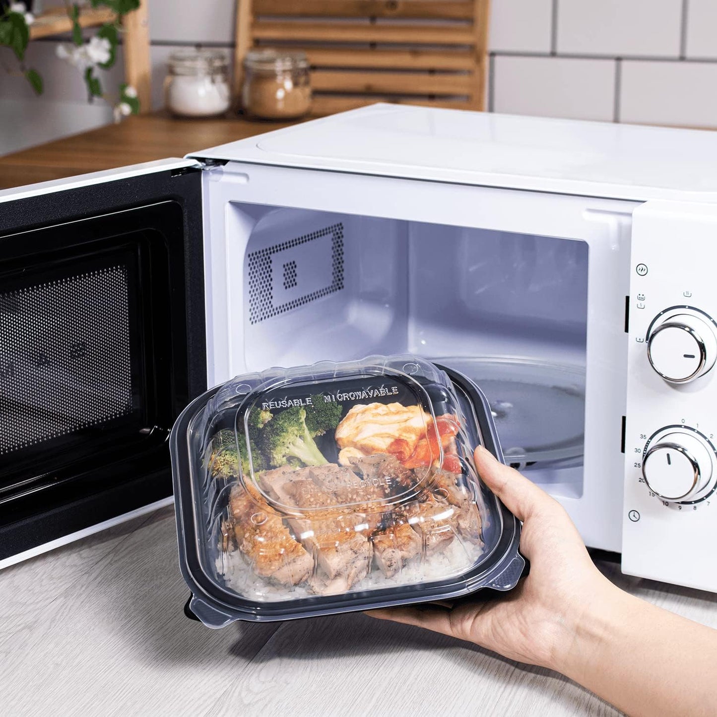 Karat Premium PP Hinged Container [150 ct], Take Out Food Containers - Case (9"x9", 3 compartments)