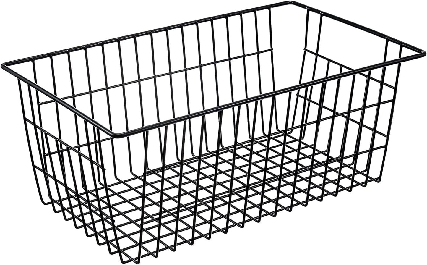 15.2" Metal Wire Baskets for Organizing 6 Pack, Household Pantry Storage Freezer Organizer Bins with Handles, Freezer Baskets for Upright Freezer, Refrigerators, Kitchen Cabinets, Black