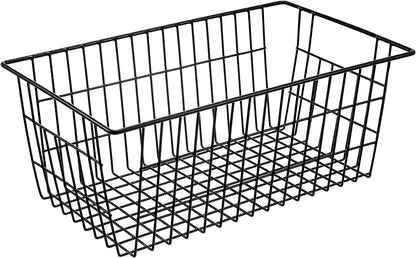 15.2" Metal Wire Baskets for Organizing 6 Pack, Household Pantry Storage Freezer Organizer Bins with Handles, Freezer Baskets for Upright Freezer, Refrigerators, Kitchen Cabinets, Black