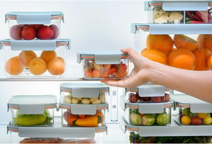 LocknLock LBF404RS5N Bisfree Modular Plus Food Storage Containers for Lunch, Meal Prep, Stackable, BPA-Free, Leakproof, Microwave, Dishwasher, Freezer-Safe, 10 Pieces, 5 Boxes and 5 Lids, Navy, 910ml