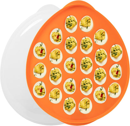 KOLORAE Reusable Deviled Egg Tray Carrier Serving Platter with Lid, Holds 2 Dozen Eggs, Great for Parties, Celebration Entertaining, Easter