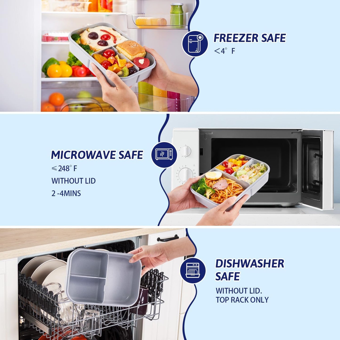 MISS BIG® Bento Box,Bento Box Adult,Lunch Box,Leak Proof Lunch Containers,No BPAs and No Chemical Dyes Bento Lunch Box,Dishwasher and Microwave Safe Lunch Containers for Adults(1900ml Gray)
