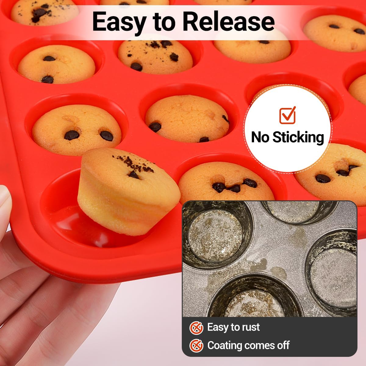 CAKETIME 12 Cups Silicone Muffin Pan - Nonstick Cupcake Pan 1 Pack Regular Size Silicone Mold for Baking