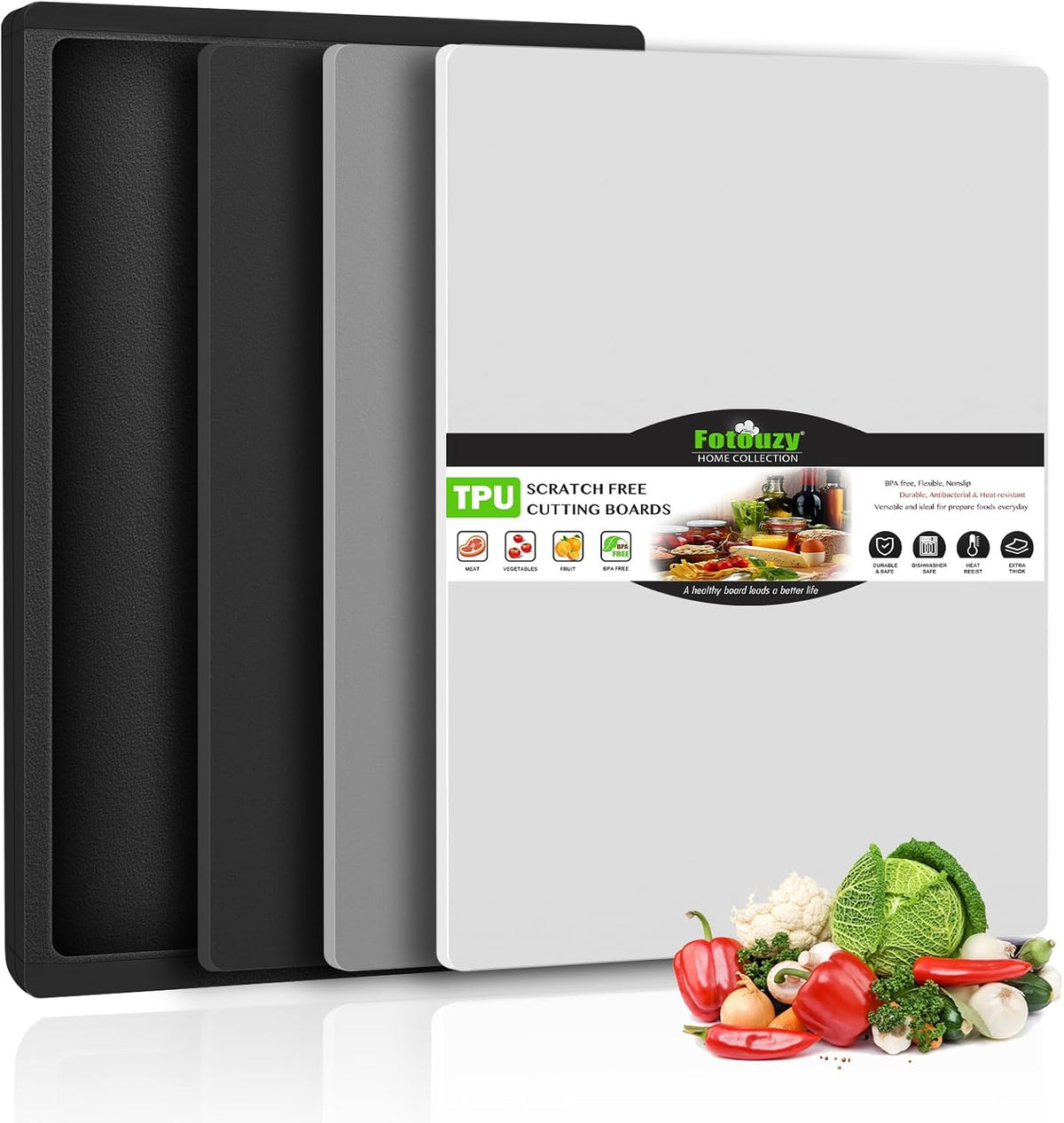 Fotouzy Flexible TPU Cutting Boards Mats Plastic Chopping Board Set of 4