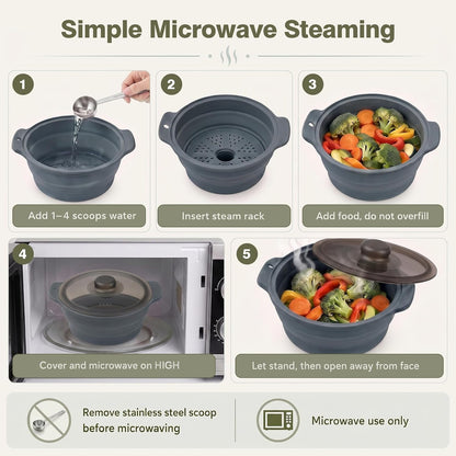 42oz Collapsible Silicone Microwave Steamer for Vegetables, Green
