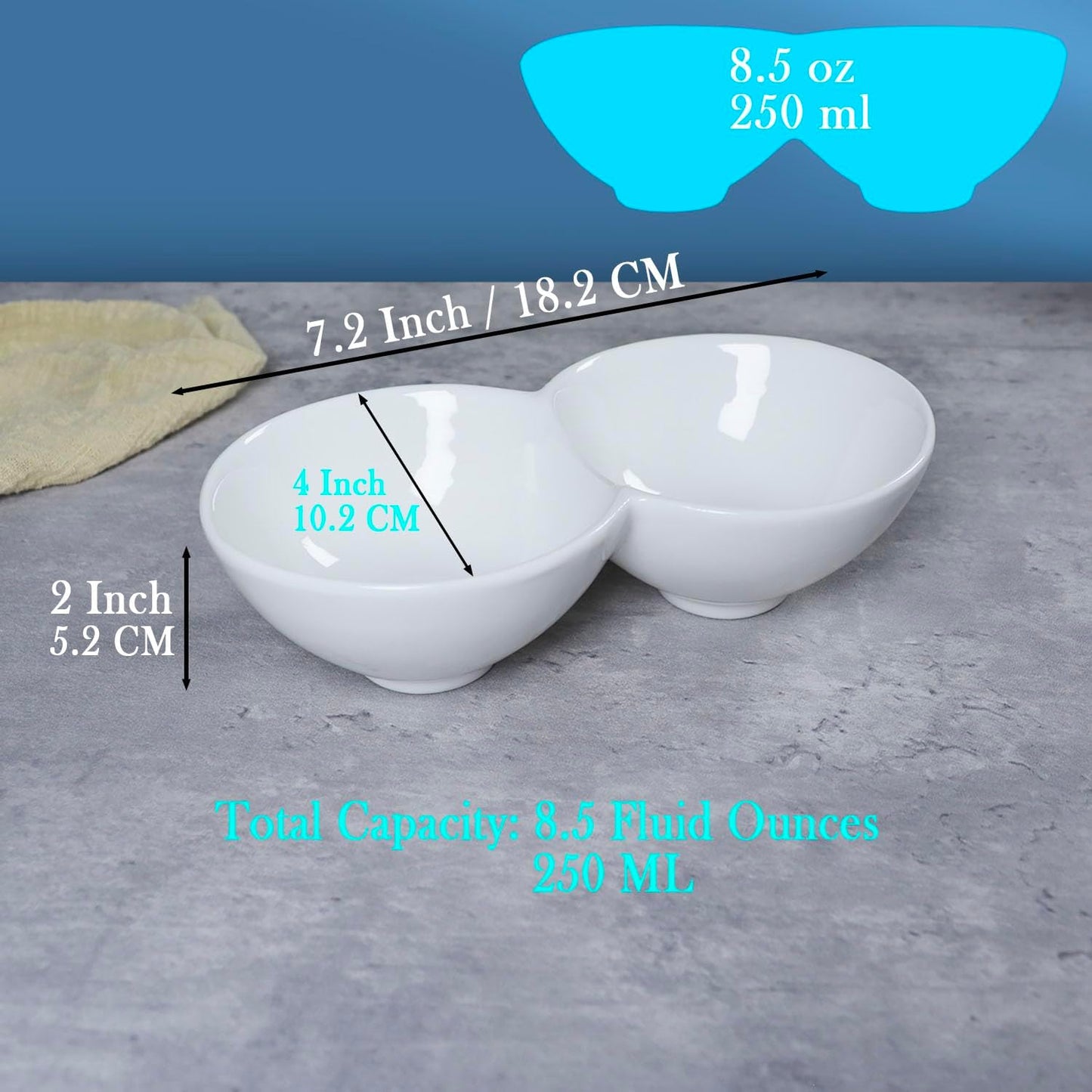 4 Pieces Chip and Dip Serving Set Ceramic Divided Serving Trays Platters Chip and Dip Bowl Compartment Cheese Ball Serving Dish Dumpling Plate for Party Appetizers Snacks Veggies, 7.1 Inch