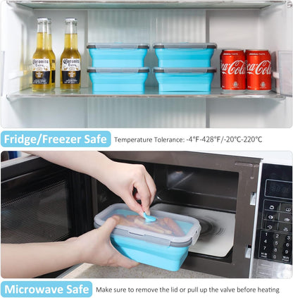 Collapsible Food Storage Containers with Lids, 4 Pack, 40 oz Silicone 1-Compartment Meal Prep Containers Reusable, Lunch Bento Boxes for Adults, Microwave Freezer Dishwasher Safe, BPA-Free, Black