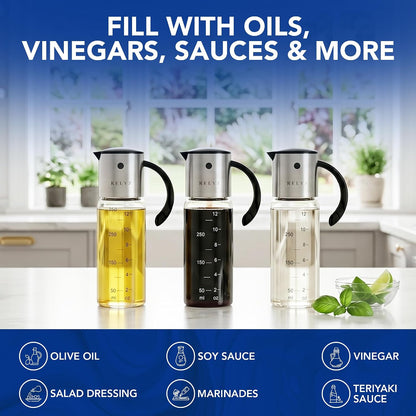Large Glass Olive Oil Dispenser, Salad Dressing Container, Soy Sauce Bottle