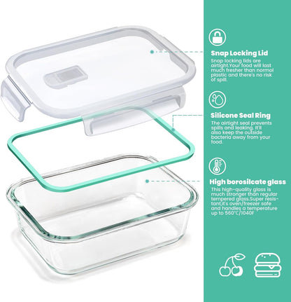 TYKOON AISOON 16 Pcs (pack of 8) Glass Food Storage Containers with Lids, Meal Prep Containers,Leak Proof, Dishwasher Safe Glass Food,Oven/Microwave/Freezer Safe((8 Lids & 8 Containers)