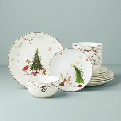 Lenox 898096 Merry Grinchmas Chip & Dip Bowl, Christmas Dishes, Festive Holiday Serveware