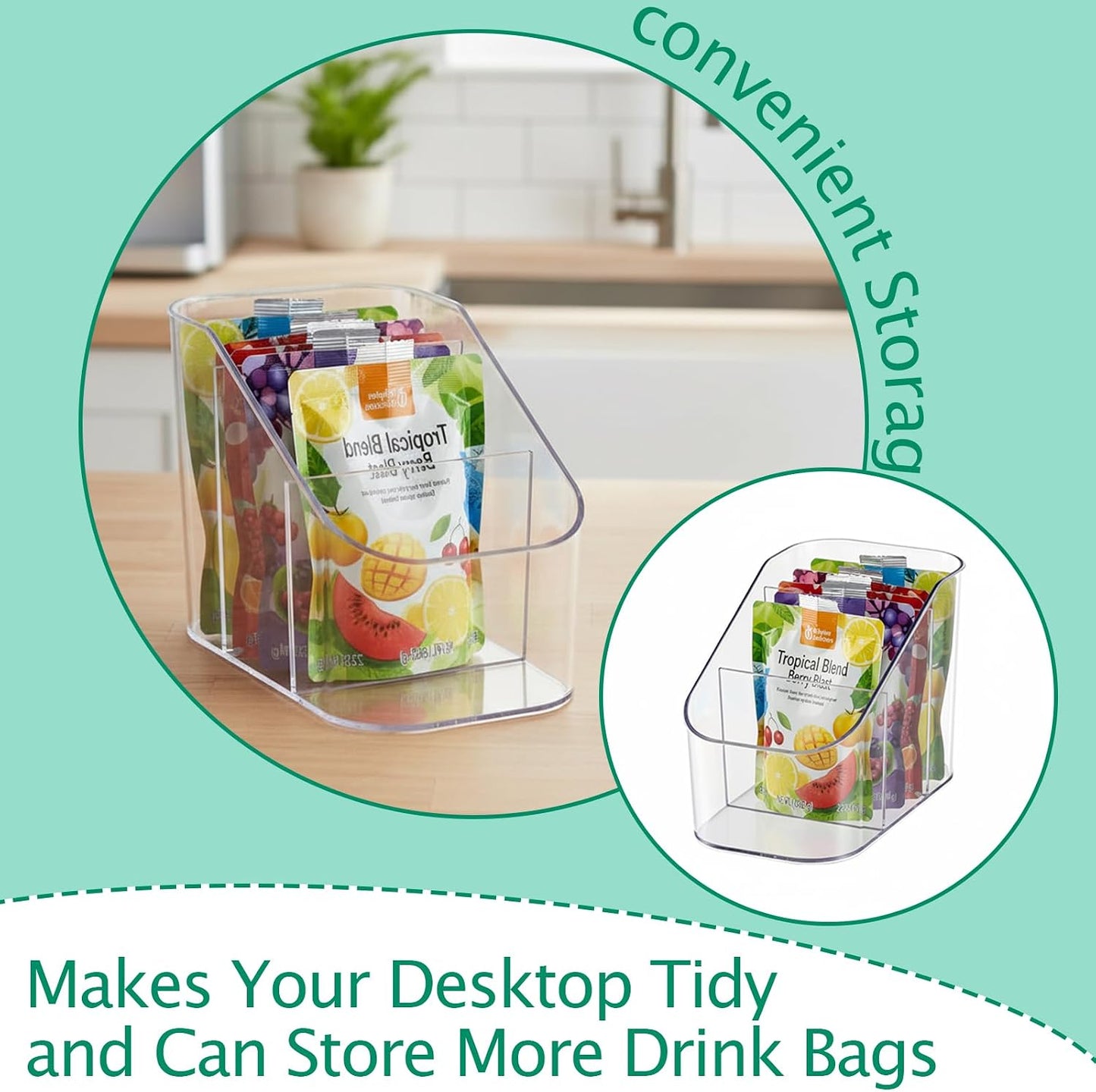 Drink Packet Organizer, Powdered Drink Mix,Powder Packet,Acrylic Water Flavor Packet Organization Container with Removable Dividers for Storage Bins for Kitchen Cabinet, Pantry,Office