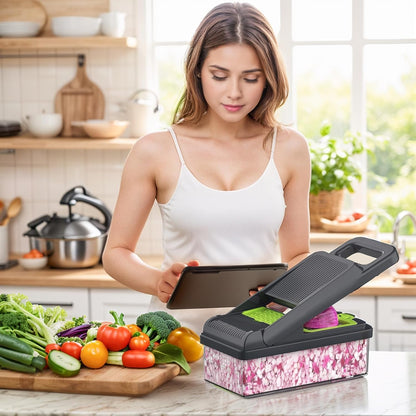 12-in-1 Vegetable Chopper 7 Blades, Veggie Cutter with Handle, Black/White