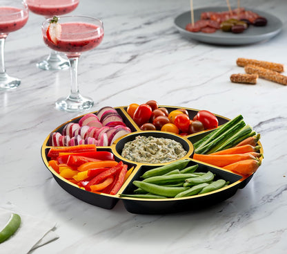 Plasticpro 6 Sectional Round Plastic Serving Tray/Platters Clear Pack of 2