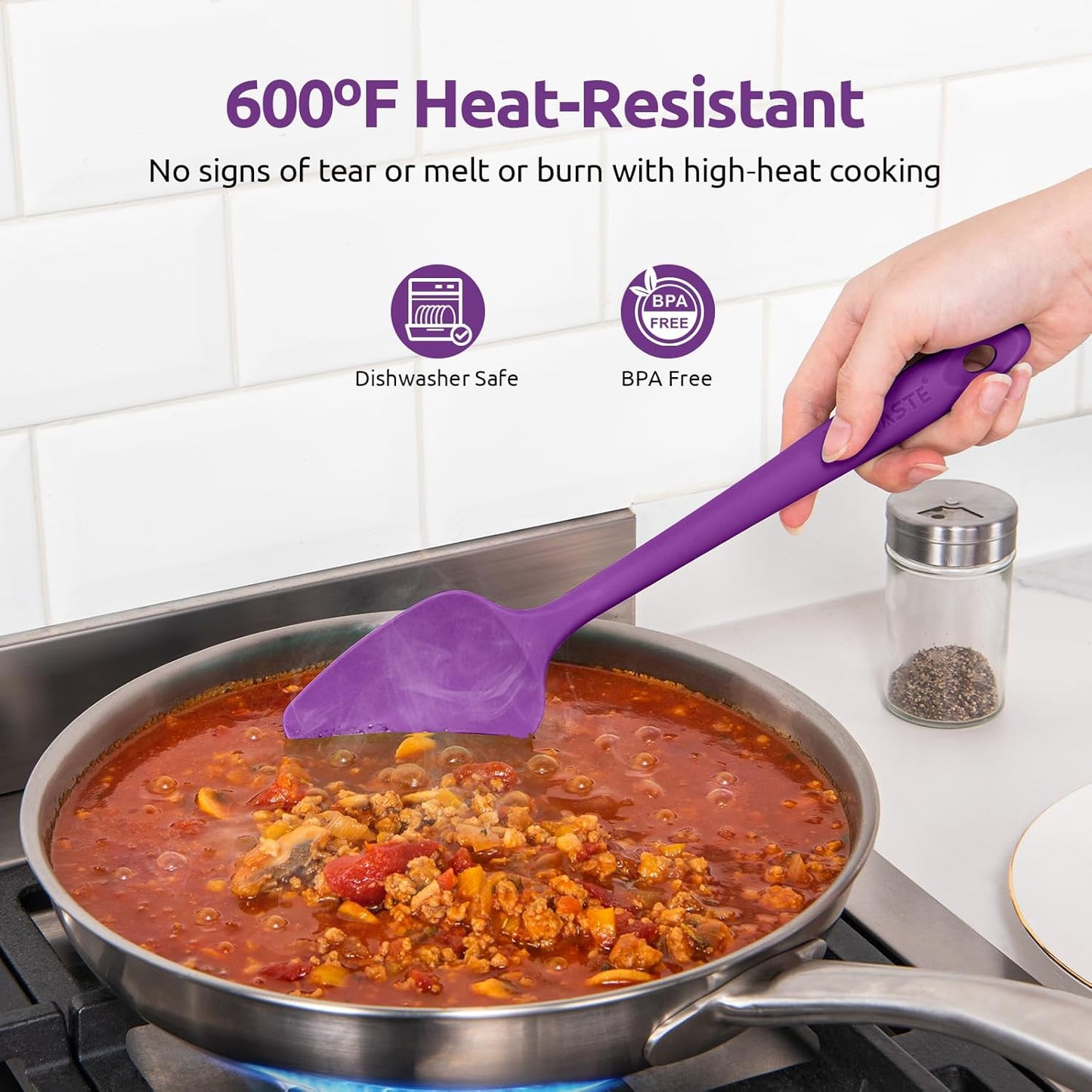 U-Taste Silicone Spatula Set with 600 Degrees Fahrenheit Heat Resistant (Black)