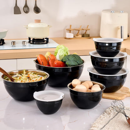Pink Mixing Bowls with Airtight Lids, Stainless Steel Nesting Mixing Bowls Set of 7, Ideal for Baking, Prepping and Serving Food, Size 7, 3.6, 2.7, 2.1, 1.5, 1.1,0.8 QT, Stackable Design