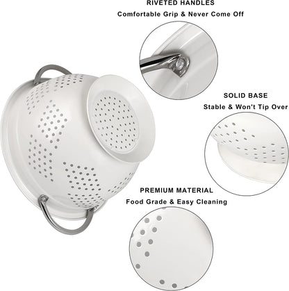 Colander Set for Kitchen, 1.5, 3, 5 Qt Food Strainers and Colanders