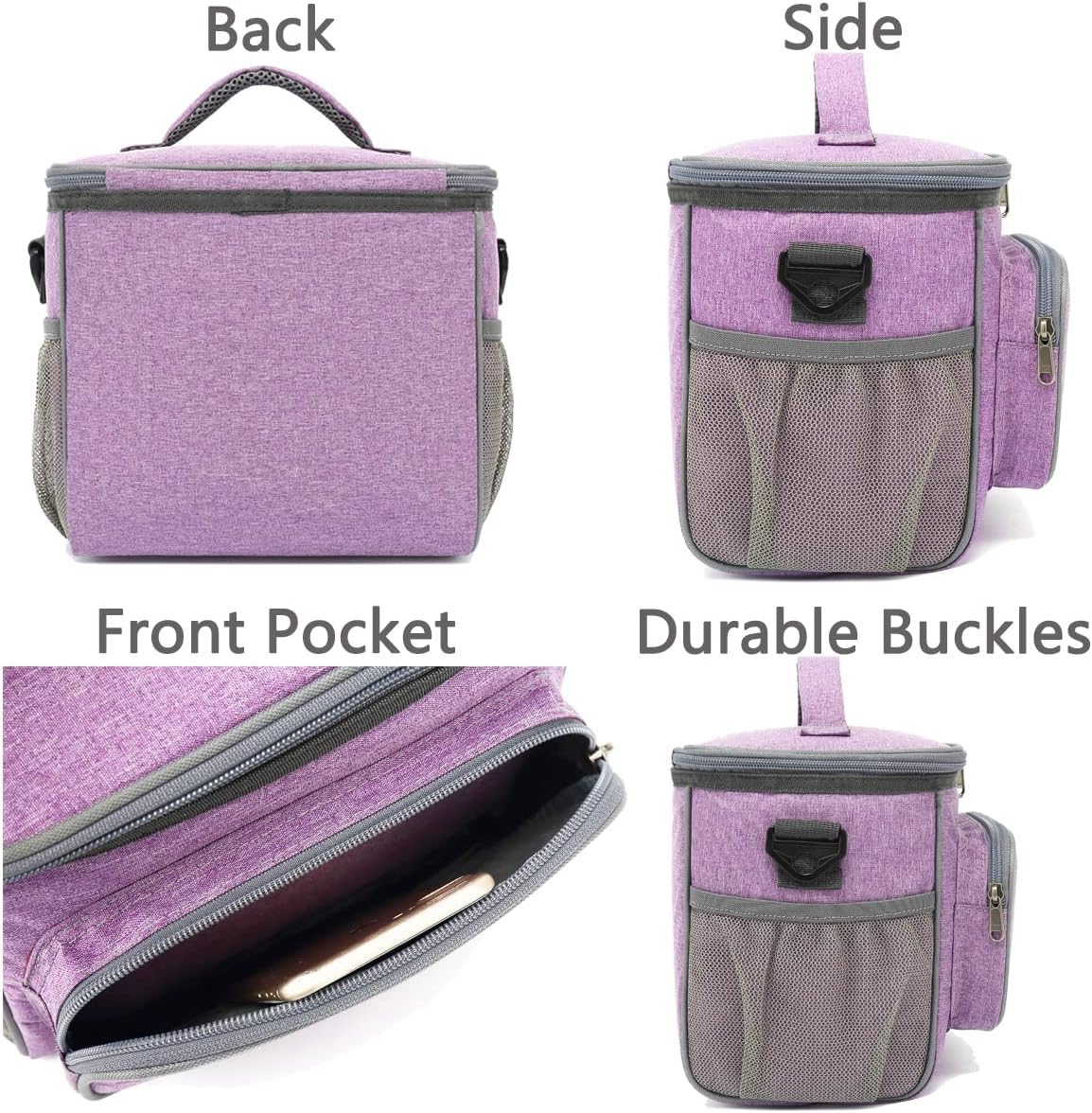 FlowFly Insulated Reusable Lunch Bag Adult Large Lunch Box for Women and Men with Adjustable Shoulder Strap,Front Zipper Pocket and Dual Large Mesh Side Pockets,Cherry - Colors B