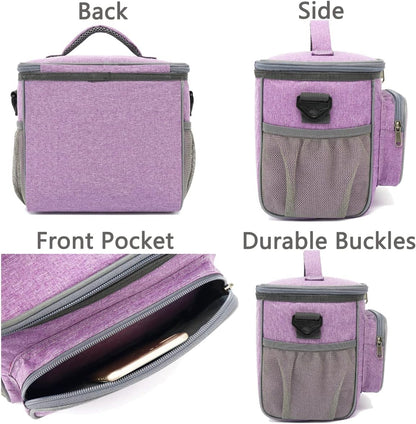 FlowFly Insulated Reusable Lunch Bag Adult Large Lunch Box for Women and Men with Adjustable Shoulder Strap,Front Zipper Pocket and Dual Large Mesh Side Pockets,Cherry - Colors B