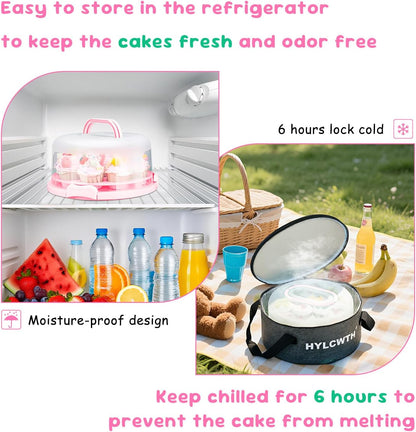 Cake Carrier With Lid And Handle, Bpa-Free Cake Holder With Lid For 10 Inch Round Cake Carrier With 10 pcs Round Golden Cake Boards And Portable Insulated Bag