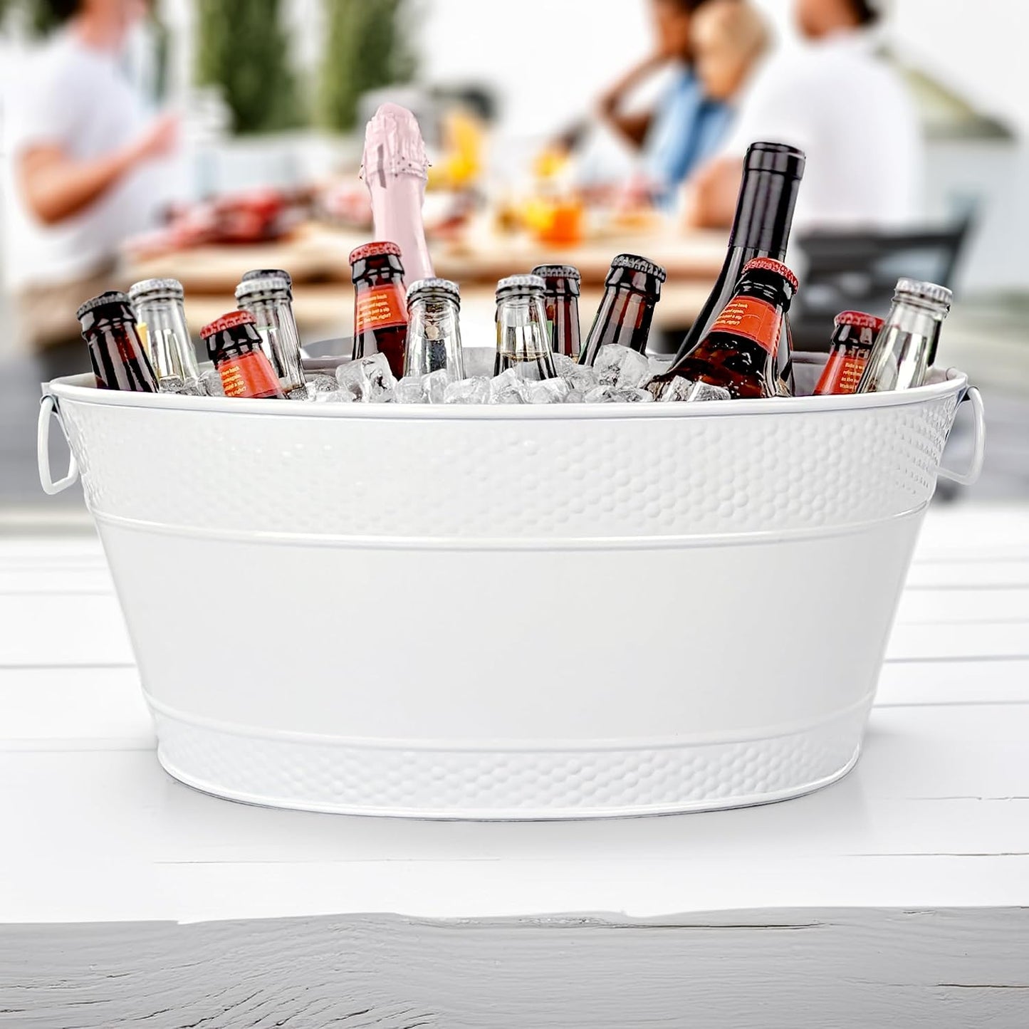 BREKX White Drink Cooler for Parties, Sealed Leak & Rust Resistant Galvanized Tub, Large Ice Bucket and Drink Bucket with Handles, 15 Quarts (4 Gallon), Oval Bucket with Easy to Clean Glossy Finish