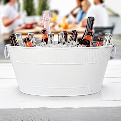 BREKX White Drink Cooler for Parties, Sealed Leak & Rust Resistant Galvanized Tub, Large Ice Bucket and Drink Bucket with Handles, 15 Quarts (4 Gallon), Oval Bucket with Easy to Clean Glossy Finish
