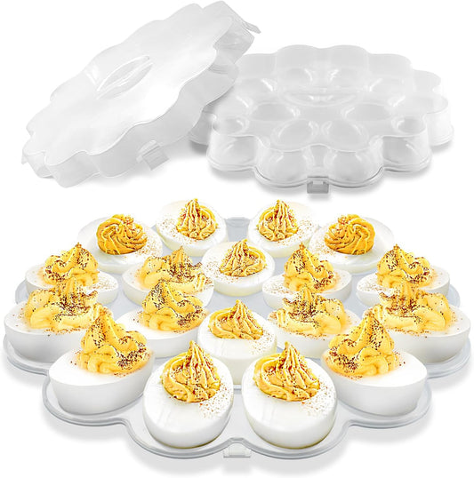 Shop Square Egg Carrier with Lid - 18 Slot Tray for Party, Easter, Thanksgiving - Reusable Egg Platter with Secure Lid (3 Pack)
