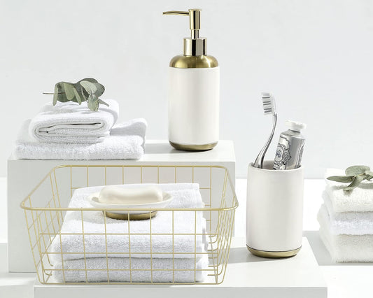 Gold Wire Baskets for Organizing, Metal Storage Baskets with Handles, Sturdiness Small Wire Storage Basket Organizer Bins for Pantry Kitchen Bathroom, 4 Pack