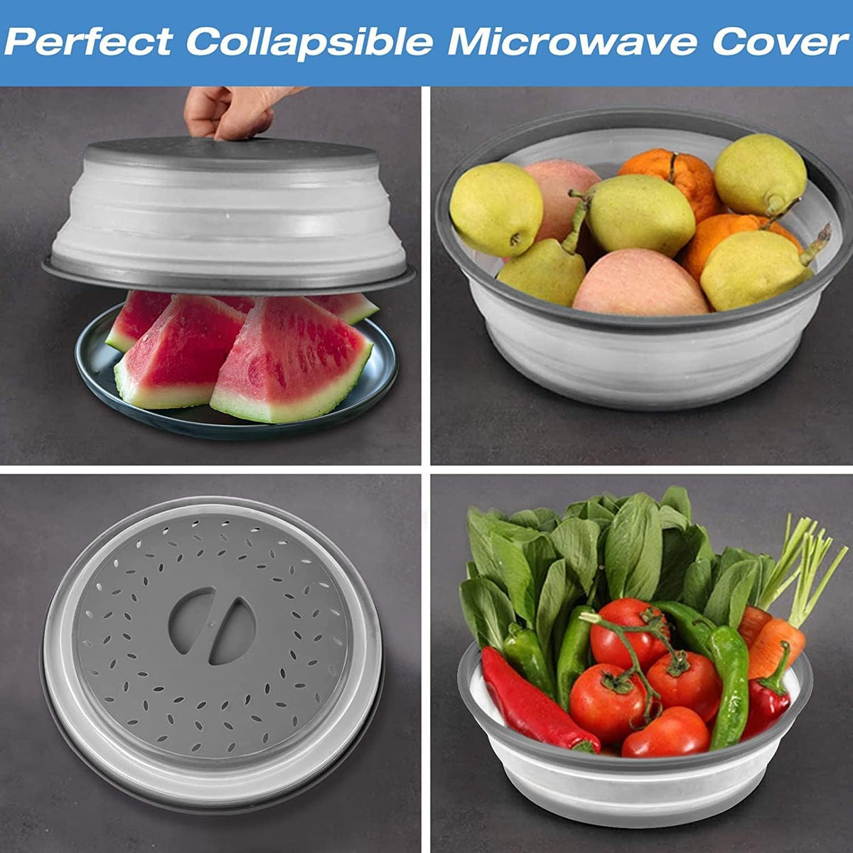 Microwave Splatter Cover for Food & Silicone Mat, Collapsible Vented Guard