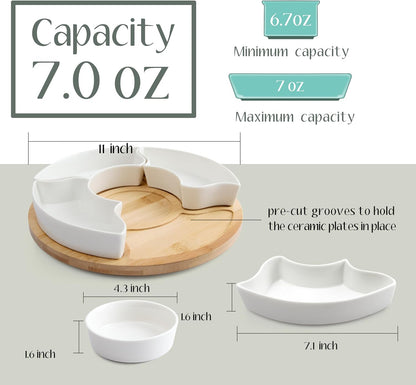 Serving Tray, Rotatable Serving Platters and Trays-11 Inch Divided Serving Dishes for Parties Kitchen Decor, Removable Serving Bowls for Chips and Dip, Condiment, Fruit, Veggies, Nut, Candy and Snacks