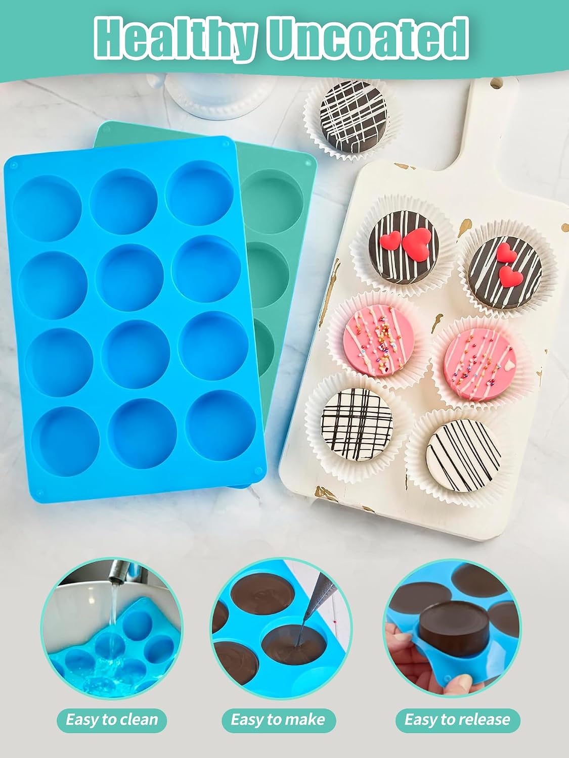 Reusable Non-Stick Silicone Baking Cups, Food Grade BPA Free Cupcake Muffin Liners, Oven & Dishwasher Safe Easy Release, Multicolor Rainbow, 24 Pack, for Muffins Cupcakes