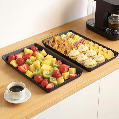 WOWBOX 4 pcs Serving Tray for Party, Grilling Accessories, Serving Platters for Snacks, Fruit, Reusable Plastic Trays for Serving Food and Pantry Organization in Kitchen & for Mothers Day Parties