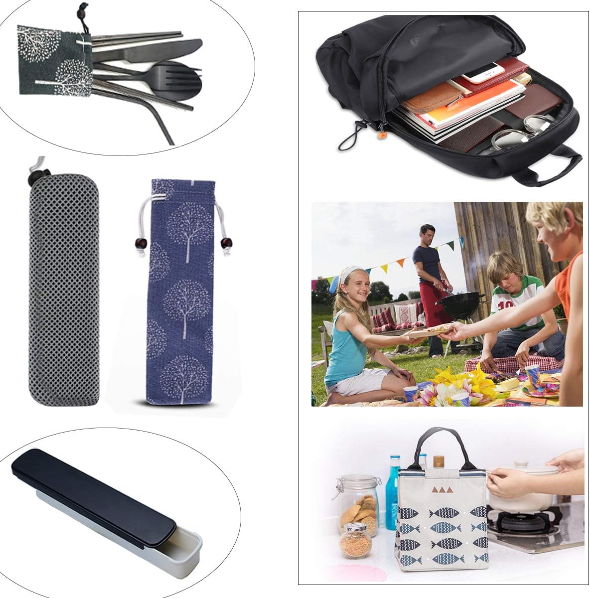 Travel Utensils Set with Case Reusable Stainless Steel Silverware Flatware Set 9 Pcs Portable Cutlery Eating Utensils Set for Lunch Boxes Workplace Camping School, Dishwasher Safe (Multi)