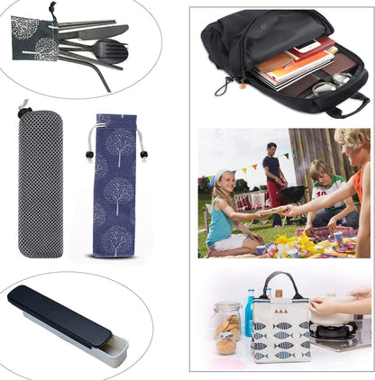 Travel Utensils Set with Case Reusable Stainless Steel Silverware Flatware Set 9 Pcs Portable Cutlery Eating Utensils Set for Lunch Boxes Workplace Camping School, Dishwasher Safe (Multi)