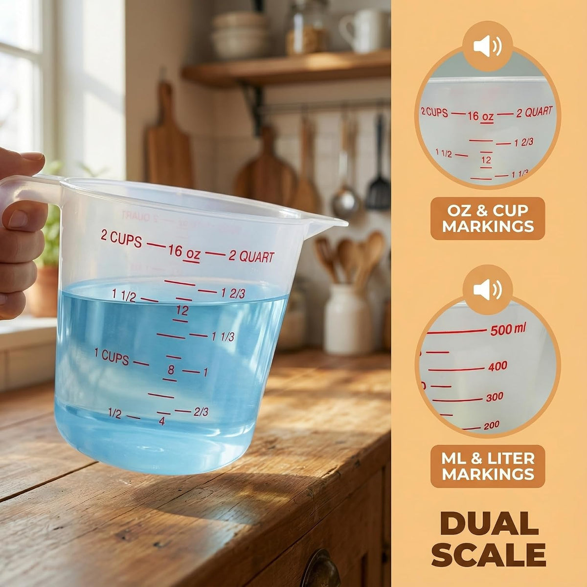 1 Cup/8 Oz Plastic Measuring Cups With Spout And Handle