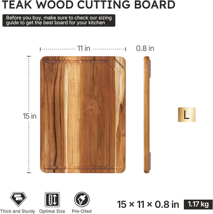 3 Pack Teak Wood Cutting Board Set for Kitchen Charcuterie Board Serving Heavy Duty Non Toxic Slip Hardwood Over Sink Solid Thick Haus Wooden Chopping Board Large Big Small Meat Best Essential Gift