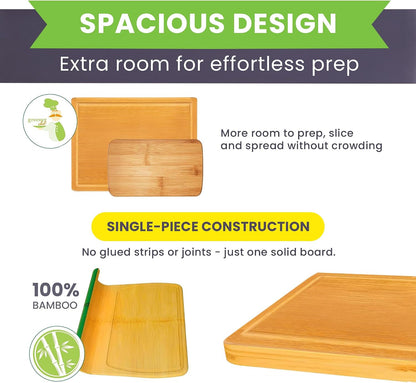 Greener Chef Luxury Bamboo Cutting Board Set of 3 with Glue-Free Surface Technology - Extra Spacious Wood Cutting Boards for Kitchen and XL Chopping Board Set - Replacements for Life