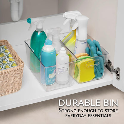 Set of 4 Clear Plastic Storage Bins With Handles, Containers To Organize Pantry, Fridge, Cabinet, Kitchen, Countertop, Closet, Cupboard, Home Organization and Storage