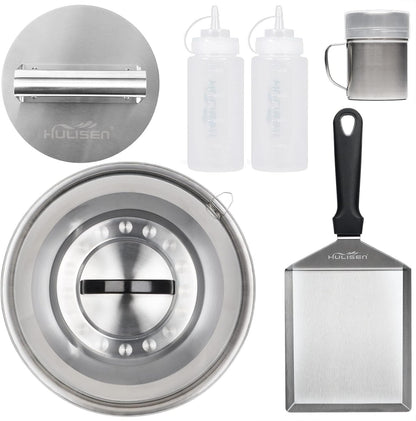 HULISEN Cheese Melting Dome & Smashed Burger Press, 6.2" Grill Press with 9" Basting Cover, Stainless Steel Burger Smasher, Griddle Accessories Kit for Flat Top Grill Cooking Indoor/Outdoor