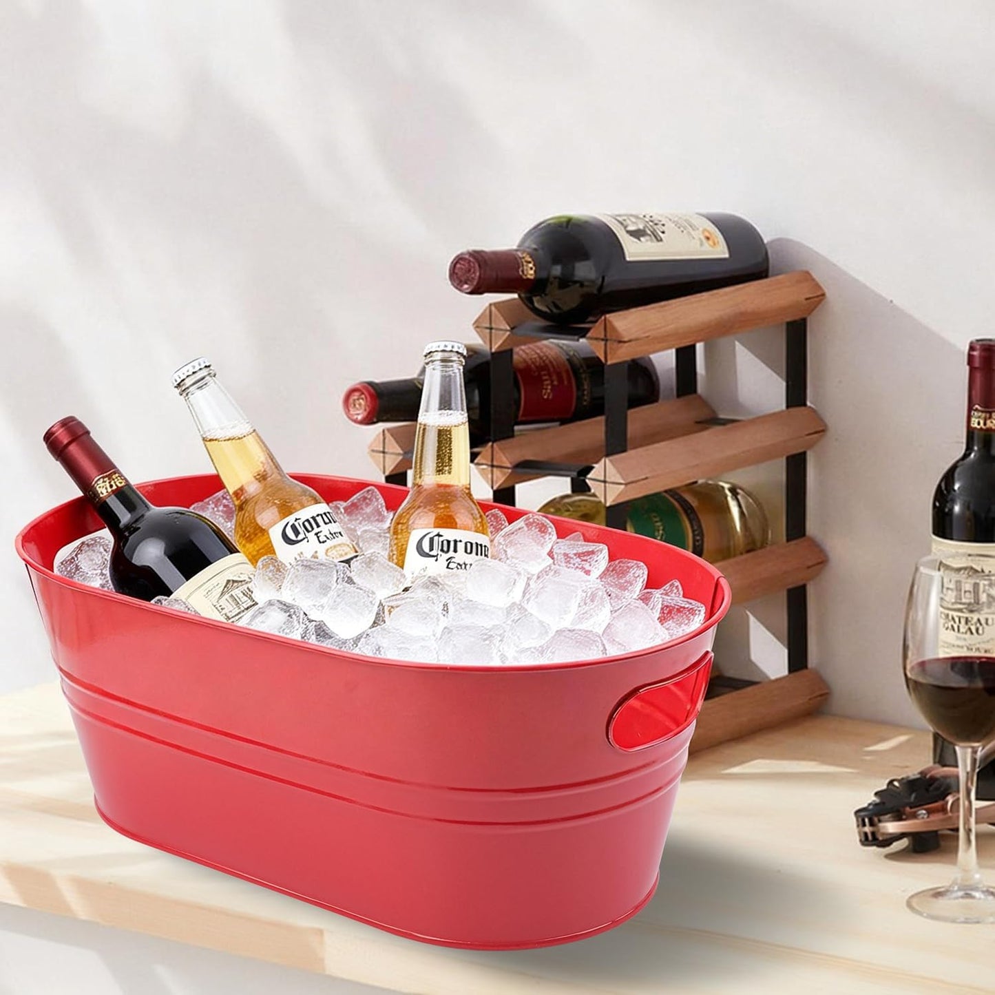 3 Pack 15.3" x 9" x 6" Yellow Metal Galvanized Tub with Handles, 3 Gallon Large Beverage Tubs for Parties, Beer, Wine, and Cocktails, Rust-Proof and Durable Ice Buckets