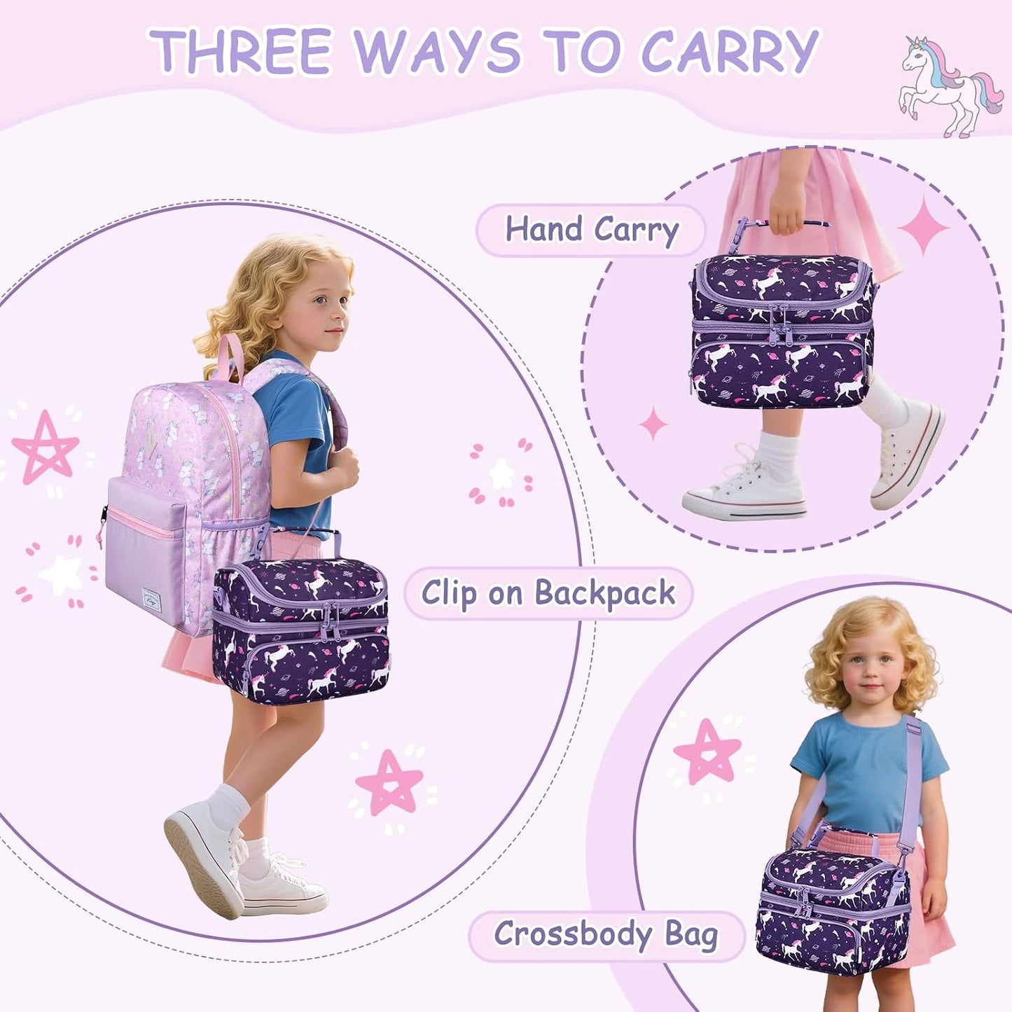 Kasqo Lunch Bag Kids, Dual Compartment Insulated Cooler Bag 7.5L Girls Boys Toddler Lunch Box Containers for Daycare School Kindergarten Travel Ombre Butterfly