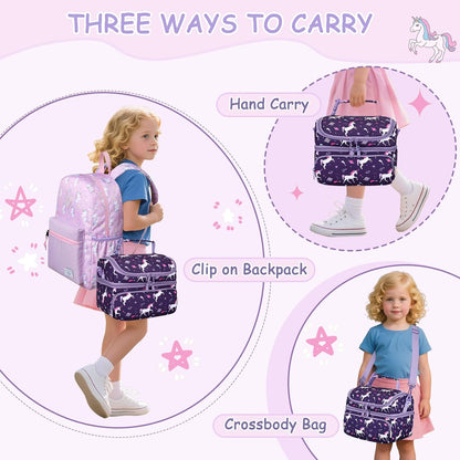 Kasqo Lunch Bag Kids, Dual Compartment Insulated Cooler Bag 7.5L Girls Boys Toddler Lunch Box Containers for Daycare School Kindergarten Travel Ombre Butterfly