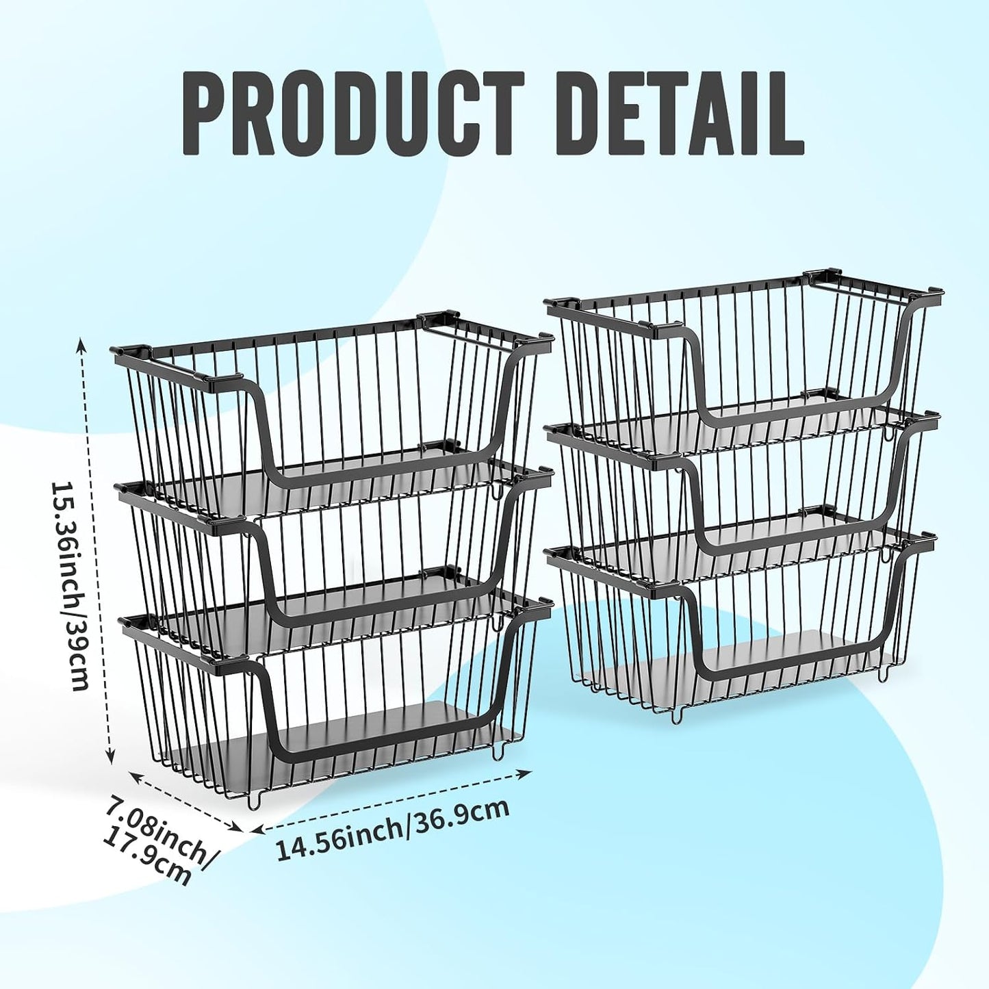 GAOKASE 4 Pcs Stackable Wire Baskets for Pantry Organizers and Storage,Vegetable Fruit Basket for Countertop,Kitchen Storage Metal Baskets,Produce Potato Onion Storage Bin-Black