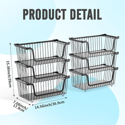 GAOKASE 4 Pcs Stackable Wire Baskets for Pantry Organizers and Storage,Vegetable Fruit Basket for Countertop,Kitchen Storage Metal Baskets,Produce Potato Onion Storage Bin-Black