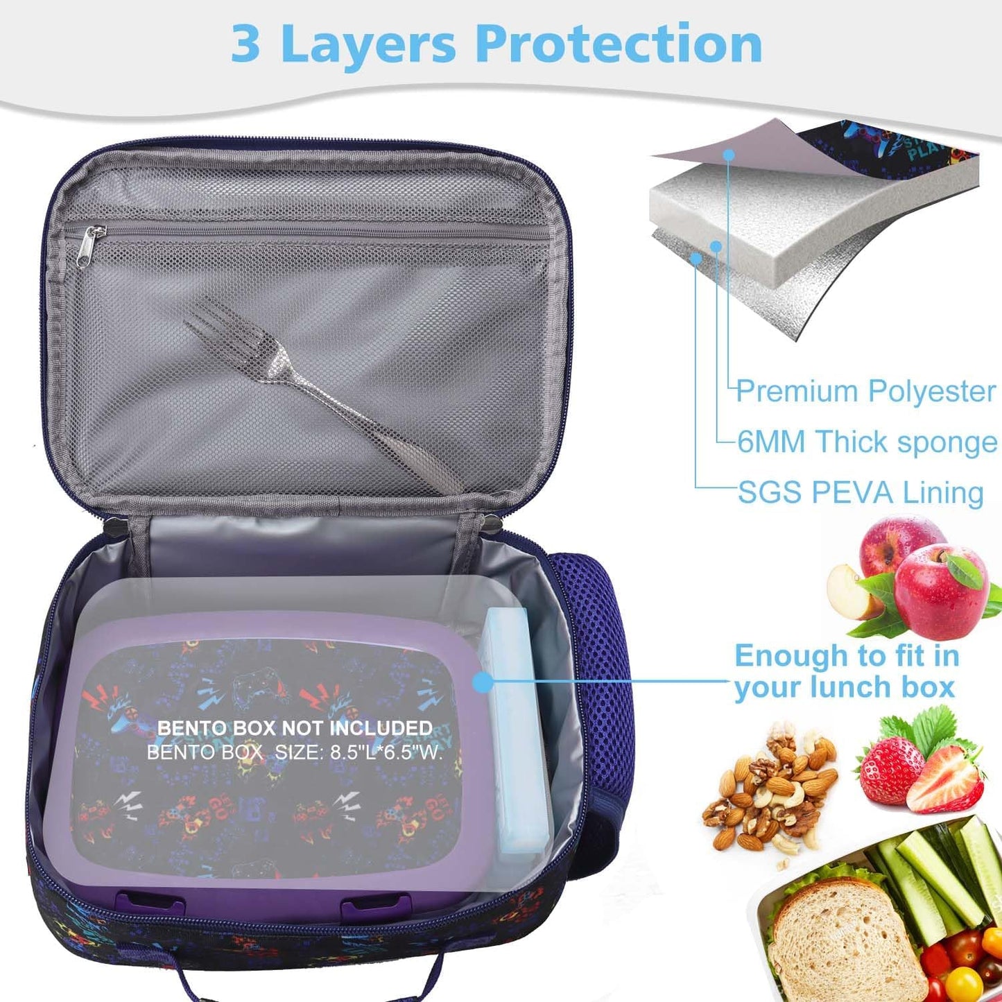 RHCPFOVR Kids Lunch Bag - Insulated Lunch Box for Boys Girls,Washable Lunch Bag and Reusable Toddler Leak-proof Lunchbox for School and Daycare - Colors B