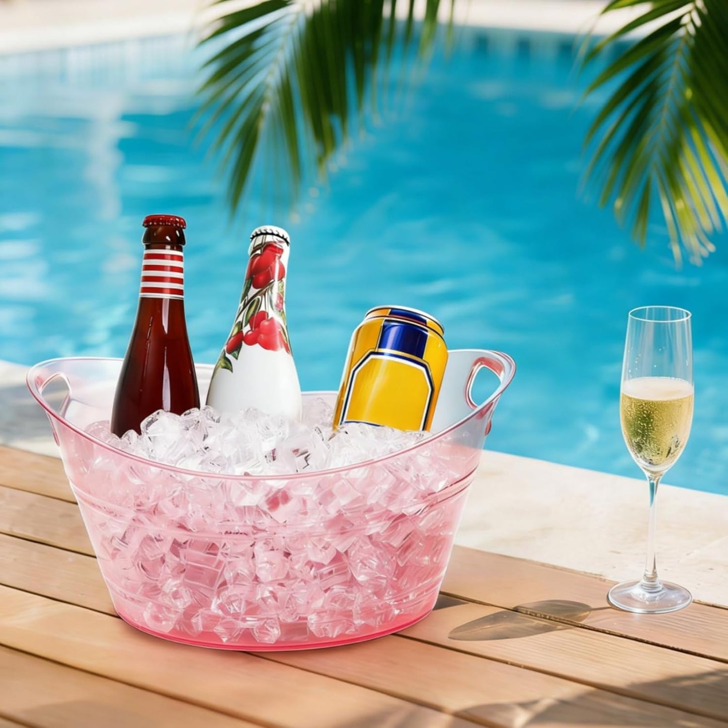 ZAVOOS 6 Pack Plastic Ice Bucket, 4.5 Liter Small Champagne Bucket with Tongs Handle, Colorful Oval Storage Tub Drink Buckets Bulk for Parties, Mimosa Bar, Cocktail Wine Beer Bottle Cooler, Multicolor